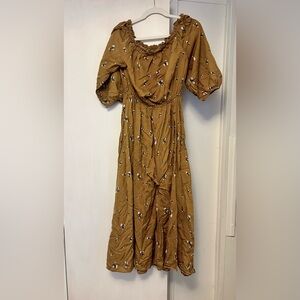 Outerknown Mustard Floral Long Sleeve Dress